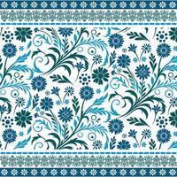 wild flowers seamless pattern with repeat border embroidery for fabric and bedding vector