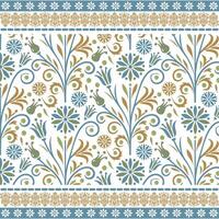 seamless repeat floral pattern with geometric ethnic border for cushion and fabric design vector