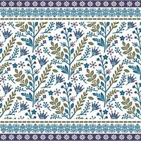 seamless botanical pattern with indian painting style floral border for print on demand vector