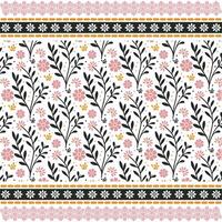 stunning floral print design with geometric ethnic border for bedding and apparel vector