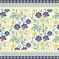 digital textile graphics with floral all over design and geometric ethnic border vector
