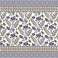 bed sheet texture with repeat floral pattern and ethnic border design for textile graphics vector