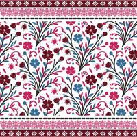 repeat floral pattern with ornamental art inspired border for wallpaper and fabric print vector