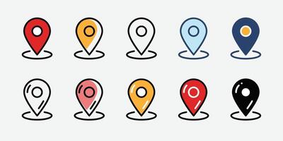 Place, Icon illustration, contact information, pin location, stock illustration. Set of map pin location icons. Map pin place marker. Location icon. GPS location symbol collection vector