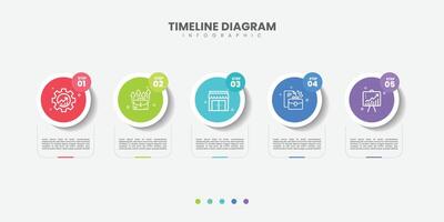 5 Steps Infographics Design Template Pie chart, workflow layout, squire diagram, brochure, report, presentation, web design Editable illustration on white background vector