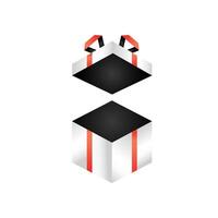 A black and white box with red ribbon on it vector