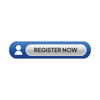 Call-to-action button with rounded ends prompting users to Register Now with a small icon of a person vector