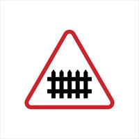 A red and black triangle sign with a fence in the middle vector