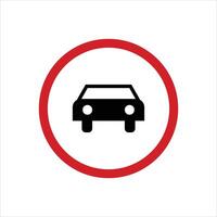 A red and black sign with a car in it vector