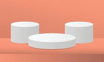 Three white cylinders on a pink background vector