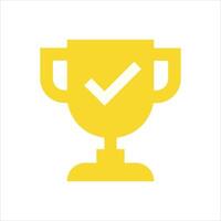 A yellow trophy cup with a tick mark on it vector