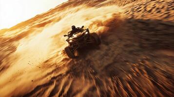 A person riding a quad bike on a desert photo