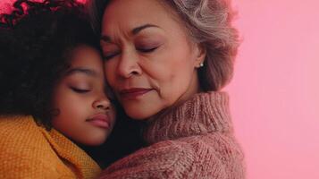 An older woman and a young girl hugging photo