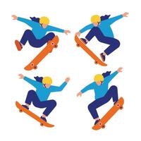 High-Flying Skater Boy Executing Skateboard Stunt Motion vector