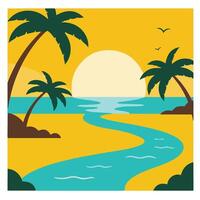Sunset Island View with Beautiful Horizon and Gentle Waves vector