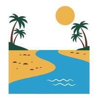 Sunset Island View with Golden Sand and Calm Ocean Waves vector