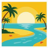 WebTropical Sunset River with Palm Trees and Serene Water Flow vector