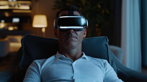 A man wearing a virtual reality headset photo