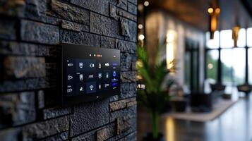 A modern home with a smart home control panel photo