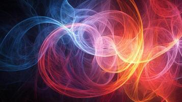 Abstract colorful smoke swirls on a black background photo