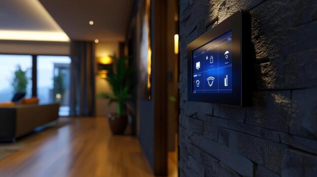 A modern home with a smart home control panel photo