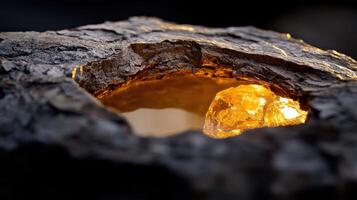 A close up of a yellow diamond in a rock photo