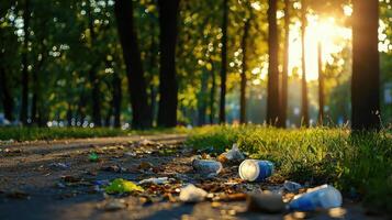 A street with garbage and trash on the ground photo