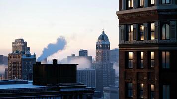 A city with a lot of buildings and a clock tower photo
