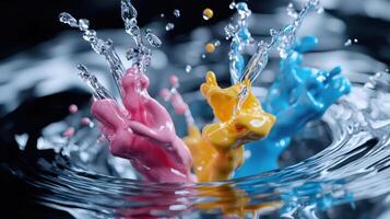 Colorful ink splash in water photo