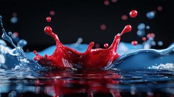 Red and blue liquid splash on a black background photo