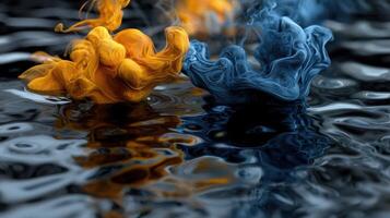 Blue and yellow liquid in water photo