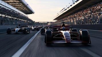 A racing car is driving down a track photo