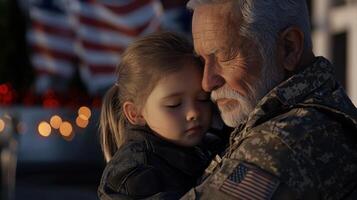 A soldier and a little girl hugging photo