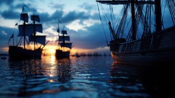 Sailing ships at sunset photo