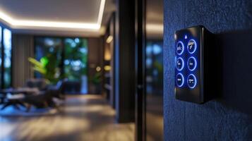 A modern electronic keypad on a wall photo