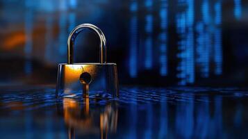 A padlock on a table with binary code photo
