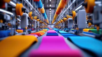 A factory with many colorful cloths on the floor photo