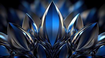 A blue and silver flower with a dark background photo