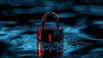 A padlock on a computer screen with a red key photo