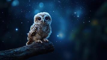 Owl sitting on a branch in the night sky photo