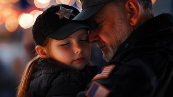 A little girl is hugging her grandfather photo