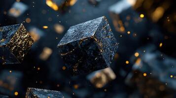 3d rendering of gold and black cubes photo