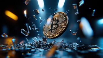 Bitcoin is falling from the sky and hitting the ground photo