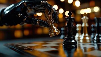 A robot is playing chess with a human photo