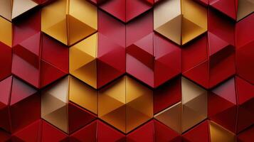A red and gold geometric pattern on a wall photo