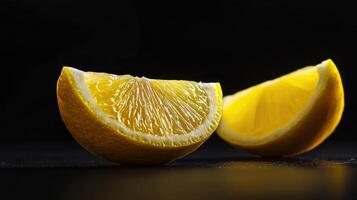 Two slices of lemon on a black background photo