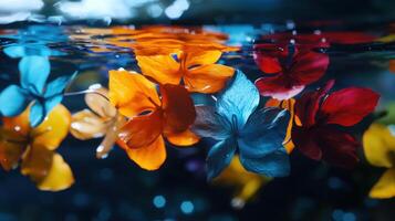 A colorful bouquet of flowers floating in water photo