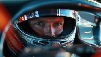 A close up of a man in a racing car photo