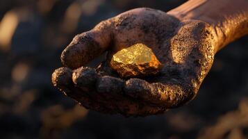 A hand holding a gold rock photo