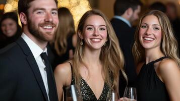 Three people are smiling and posing for a photo